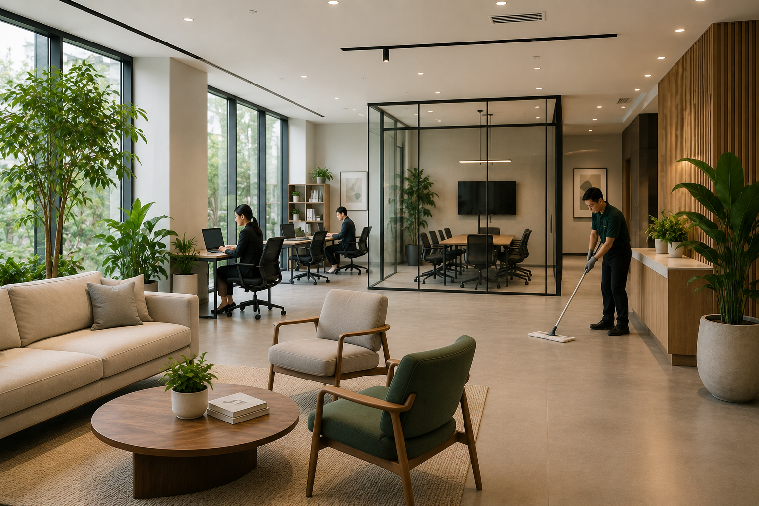 A modern workplace Okoma helps keep clean and trusted